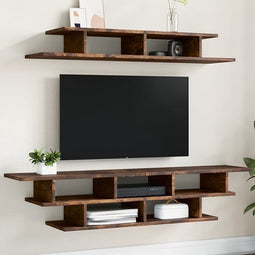 vidaXL - Tv-wandmeubelset - bewerkt - hout - gerookt - eikenkleurig