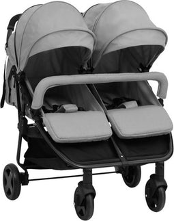 vidaXL - Tweelingbuggy - staal - lichtgrijs - en - zwart