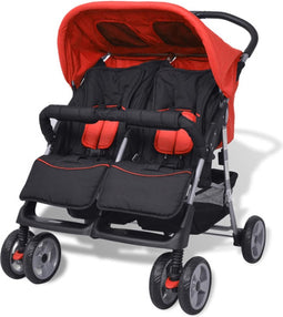 vidaXL - Tweelingwagen - staal - rood - en - zwart