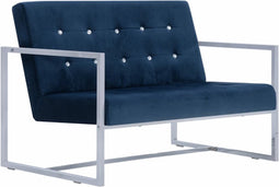 vidaXL - Tweezitsbank - met - armleuningen - chroom - en - fluweel - blauw