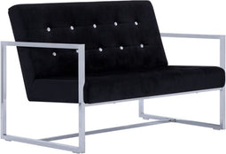vidaXL - Tweezitsbank - met - armleuningen - chroom - en - fluweel - zwart