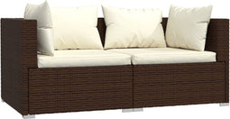 vidaXL - Tweezitsbank - met - kussens - poly - rattan - bruin