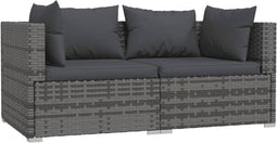 vidaXL - Tweezitsbank - met - kussens - poly - rattan - grijs