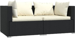 vidaXL - Tweezitsbank - met - kussens - poly - rattan - zwart