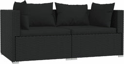 vidaXL - Tweezitsbank - met - kussens - poly - rattan - zwart
