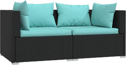 vidaXL - Tweezitsbank - met - kussens - poly - rattan - zwart