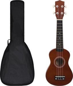 vidaXL - Ukuleleset - met - tas - voor - kinderen - sopraan - 21'' - donkerhoutkleurig