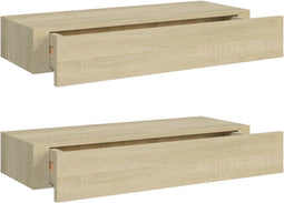 vidaXL - viaXL - Wandschappen - 2 - st - met - lade - 60x23,5x10 - cm - MDF - eikenkleurig