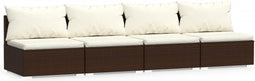 vidaXL - Vierzitsbank - met - kussens - poly - rattan - bruin