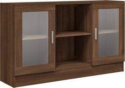 vidaXL - Vitrinekast - 120x30,5x70 - cm - bewerkt - hout - bruin - eikenkleur