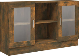 vidaXL - Vitrinekast - 120x30,5x70 - cm - bewerkt - hout - gerookt - eikenkleurig