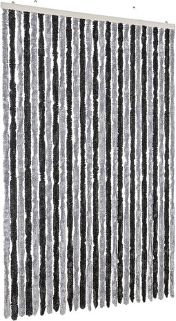 vidaXL - Vliegengordijn - 118x220 - cm - chenille - grijs - en - zwart