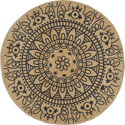vidaXL - Vloerkleed - handgemaakt - met - donkerblauwe - print - 120 - cm - jute