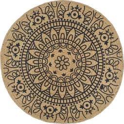 vidaXL - Vloerkleed - handgemaakt - met - donkerblauwe - print - 150 - cm - jute