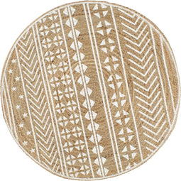 vidaXL - Vloerkleed - handgemaakt - met - witte - print - 120 - cm - jute