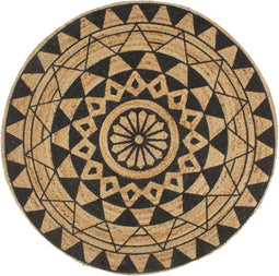 vidaXL - Vloerkleed - handgemaakt - met - zwarte - print - 120 - cm - jute