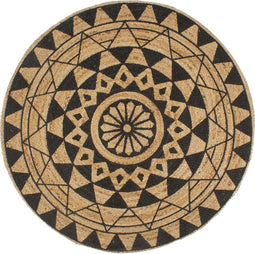 vidaXL - Vloerkleed - handgemaakt - met - zwarte - print - 150 - cm - jute
