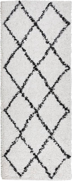 vidaXL - Vloerkleed - PAMPLONA - shaggy - hoogpolig - 80x200 - cm - crème - en - zwart