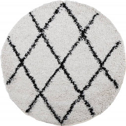 vidaXL - Vloerkleed - PAMPLONA - shaggy - hoogpolig - Ø - 200 - cm - crème - en - zwart