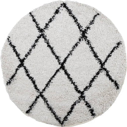 vidaXL - Vloerkleed - PAMPLONA - shaggy - hoogpolig - Ø - 80 - cm - crème - en - zwart