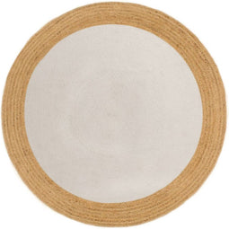 vidaXL - Vloerkleed - rond - gevlochten - 90 - cm - jute - en - katoen - wit - en - naturel