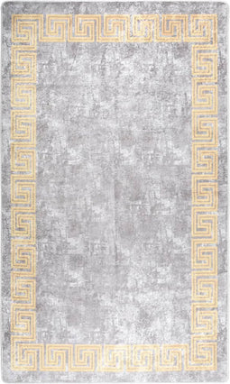 vidaXL - Vloerkleed - wasbaar - anti-slip - 150x230 - cm - grijs - en - goudkleurig