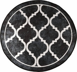 vidaXL - Vloerkleed - wasbaar - anti-slip - Ø - 120 - cm - zwart - en - wit