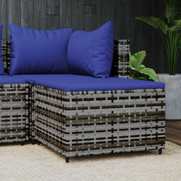 vidaXL - Voetensteun - met - kussen - poly - rattan - grijs