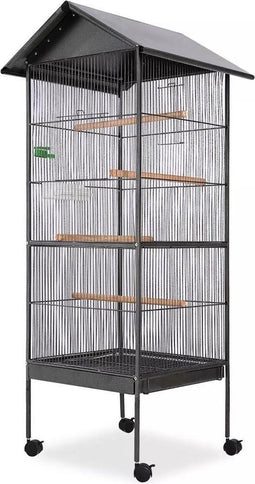 vidaXL Vogelkooi met dak staal zwart 66x66x155 cm