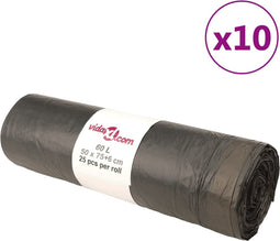 vidaXL - Vuilniszakken - met - trekkoorden - 250 - st - 60 - l - zwart