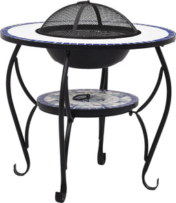 vidaXL - Vuurtafel - mozaïek - 68 - cm - keramiek - blauw - en - wit
