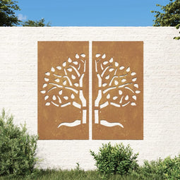 vidaXL - Wanddecoratie - tuin - 2 - st - boomontwerp - 105x55 - cm - cortenstaal