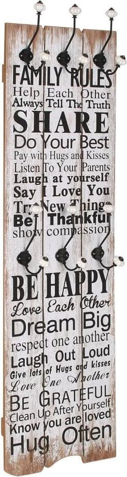 vidaXL - Wandkapstok - met - 6 - haken - FAMILY - RULES - 120x40 - cm