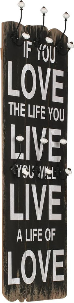 vidaXL - Wandkapstok - met - 6 - haken - LOVE - LIVE - 120x40 - cm