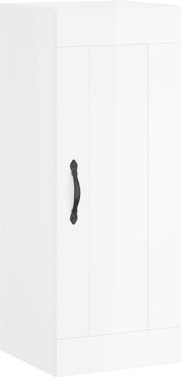 vidaXL - Wandkast - 34,5x34x90 - cm - bewerkt - hout - hoogglans - wit