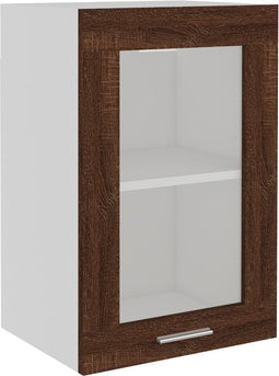 vidaXL - Wandkast - 40x31x60 - cm - glas - en - bewerkt - hout - bruin - eikenkleur