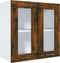 vidaXL - Wandkast - hangend - 60x31x60 - cm - glas - en - bewerkt - hout - gerookt - eiken