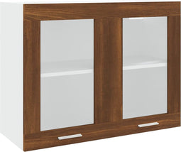 vidaXL - Wandkast - hangend - 80x31x60 - cm - glas - en - bewerkt - hout - bruineiken