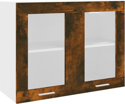 vidaXL - Wandkast - hangend - 80x31x60 - cm - glas - en - bewerkt - hout - gerookt - eiken