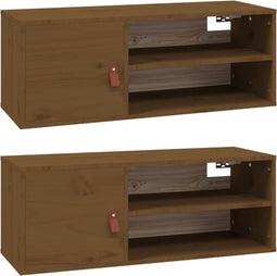 vidaXL - Wandkasten - 2 - st - 80x30x30 - cm - massief - grenenhout - honingbruin