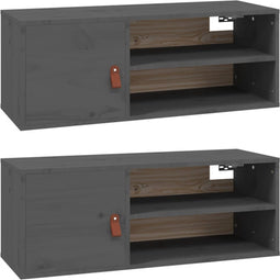 vidaXL - Wandkasten - 2 - st - 80x30x30 - cm - massief - grenenhout - grijs