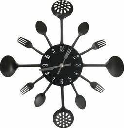 vidaXL - Wandklok - lepel-en-vork - 40 - cm - aluminium - zwart