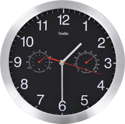 vidaXL - Wandklok - met - quartz-mechanisme - hygrometer - thermometer - 30 - cm - zwart