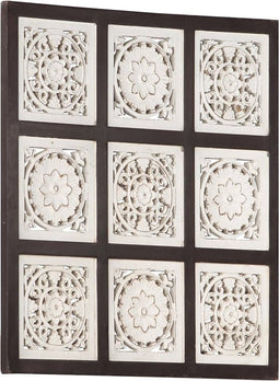 vidaXL - Wandpaneel - handgesneden - 40x40x1,5 - cm - MDF - bruin - en - wit