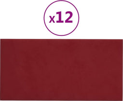 vidaXL - Wandpanelen - 12 - st - 0,54 - m² - 30x15 - cm - fluweel - wijnrood