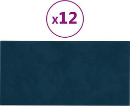 vidaXL - Wandpanelen - 12 - st - 0,54 - m² - 30x15 - cm - fluweel - blauw