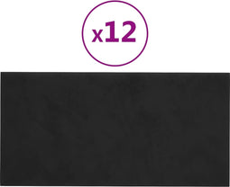 vidaXL - Wandpanelen - 12 - st - 0,54 - m² - 30x15 - cm - fluweel - zwart