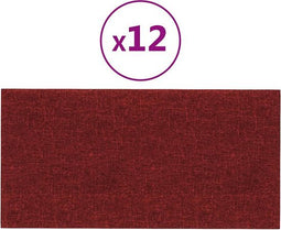 vidaXL - Wandpanelen - 12 - st - 0,54 - m² - 30x15 - cm - stof - wijnrood