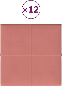 vidaXL - Wandpanelen - 12 - st - 1,08 - m² - 30x30 - cm - fluweel - roze