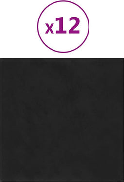 vidaXL - Wandpanelen - 12 - st - 1,08 - m² - 30x30 - cm - fluweel - zwart